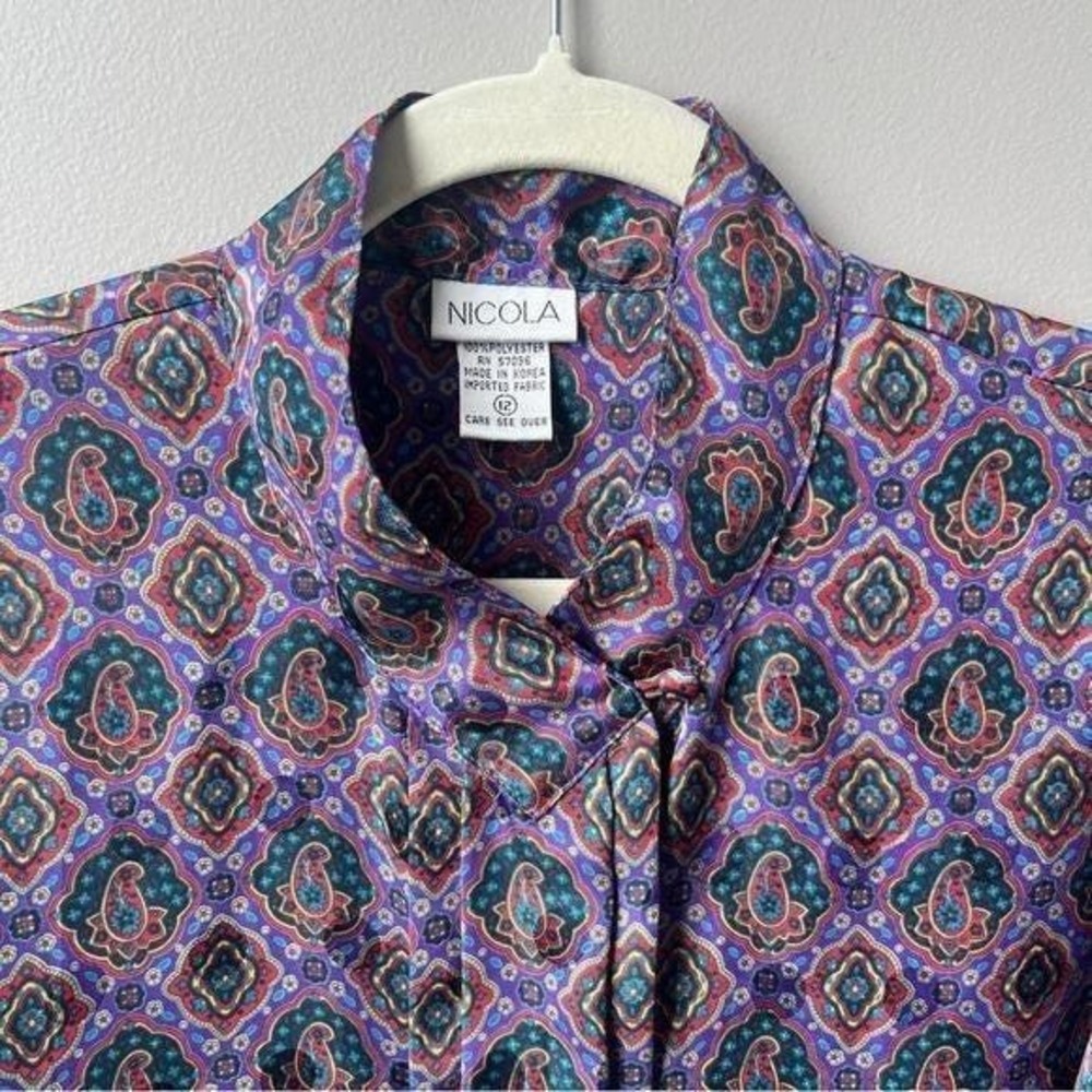 Vintage Blouse Women's Large Lavender Purple Paisley Mod Retro Office Secretary - Picture 12 of 12
